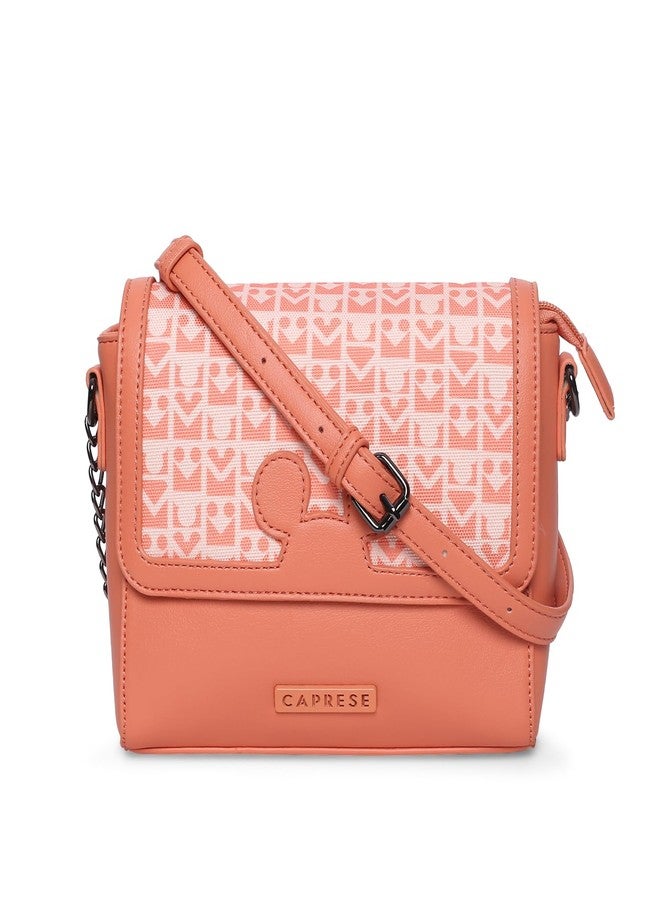 حقيبة كتف عائشة من كابريس للنساء، مصنوعة من جلد صناعي مطبوع بنقوش (لون مرجاني، متوسطة الحجم)